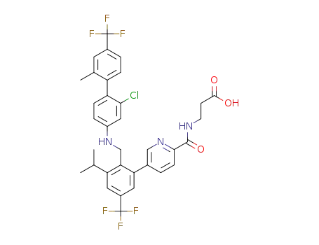 Molecular Structure of 1415129-04-2 (3-(5-(2-(((2-chloro-2'-methyl-4'-(trifluoromethyl)-[1,1'-biphenyl]-4-yl)amino)methyl)-3-isopropyl-5-(trifluoromethyl)phenyl)picolinamido)propanoic acid)