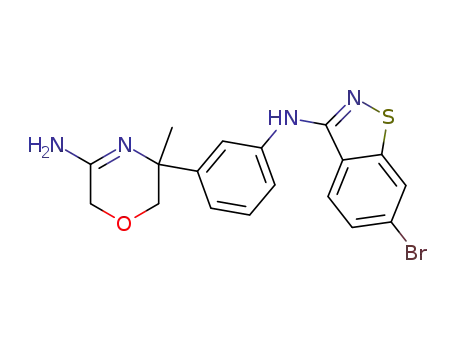 Molecular Structure of 1429869-64-6 ([3-(5-amino-3-methyl-3,6-dihydro-2H-[1,4]oxazin-3-yl)-phenyl]-(6-bromo-benzo[d]isothiazol-3-yl)-amine)