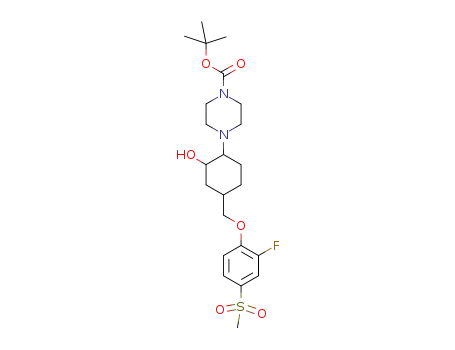 Molecular Structure of 1403676-70-9 (tert-butyl 4-(4-((2-fluoro-4-(methylsulfonyl)phenoxy)methyl)-2-hydroxycyclohexyl)piperazine-1-carboxylate)