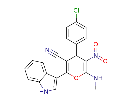 Molecular Structure of 1463535-38-7 (2-(1H-indol-3-yl)-6-(methylamino)-5-nitro-4-(4-chlorophenyl)-4H-pyran-3-carbonitrile)