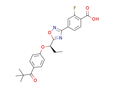 Molecular Structure of 1371591-89-7 (4-(5-{(1R)-1-[4-(2,2-dimethylpropanoyl)phenoxy]propyl}-1,2,4-oxadiazol-3-yl)-2-fluorobenzoic acid)
