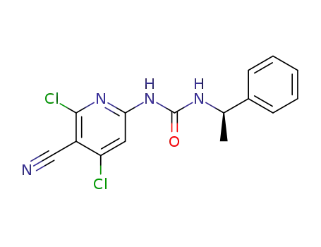 Molecular Structure of 1589541-57-0 ((R)-1-(4,6-dichloro-5-cyanopyridin-2-yl)-3-(1-phenylethyl)urea)
