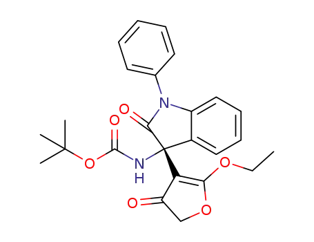 Molecular Structure of 1580515-09-8 (tert-butyl (R)-[3-(2-ethoxy-4-oxo-4,5-dihydrofuran-3-yl)-2-oxo-1-phenylindolin-3-yl]carbamate)