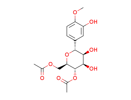 Molecular Structure of 1453855-75-8 ([(2R,3S,4R,5S,6R)-3-acetoxy-4,5-dihydroxy-6-(3-hydroxy-4-methoxyphenyl)tetrahydropyran-2-yl]methyl acetate)