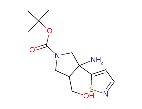 Molecular Structure of 1463484-93-6 (tert-butyl3-amino-4-(hydroxymethyl)-3-(isothiazol-5-yl)pyrrolidine-1-carboxylate)