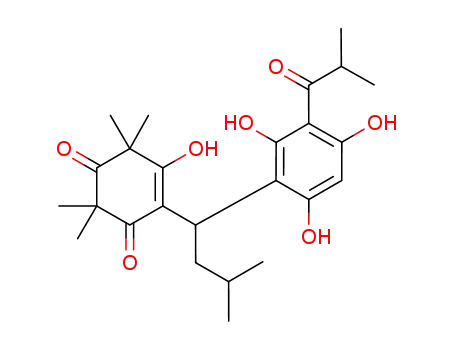 Molecular Structure of 1083197-75-4 (5-hydroxy-2,2,6,6-tetramethyl-4-(3-methyl-1-(2,4,6-trihydroxy-3-isobutyrylphenyl)butyl)cyclohex-4-ene-1,3-dione)