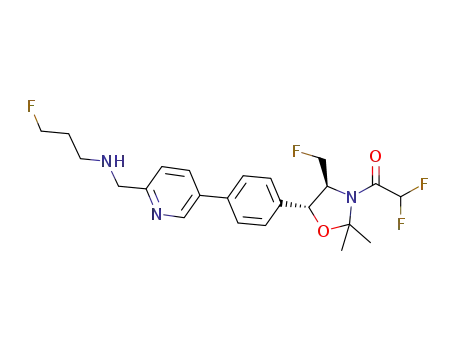 Molecular Structure of 1454907-09-5 (2,2-difluoro-1-[(4S,5R)-4-fluoromethyl-5-(4-{6-[(3-fluoropropylamino)methyl]pyridin-3-yl}phenyl)-2,2-dimethyloxazolidin-3-yl]ethanone)