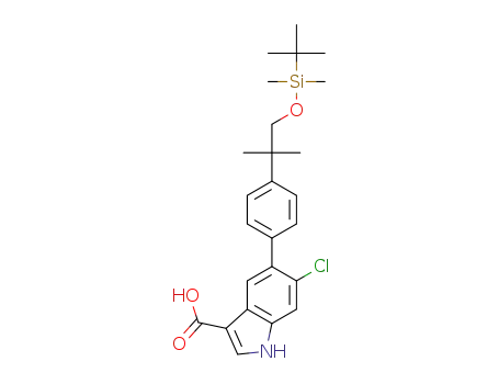 Molecular Structure of 1467060-67-8 (5-[4-(1-{[tert-butyl(dimethyl)silyl]oxy}-2-methylpropan-2-yl)phenyl]-6-chloro-1H-indole-3-carboxylic acid)