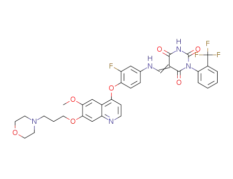 1-(2-trifluoromethylphenyl)-5-((3-fluoro-4-(6-methoxy-7-(3-(4-morpholinyl)propoxy)quinolin-4-oxy)phenylamino)methylene)pyrimidine-2,4,6(1H,3H,5H)-trione