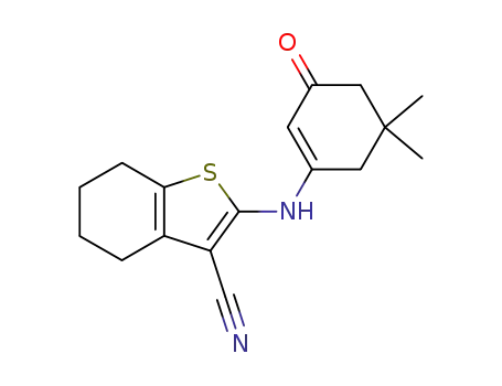 Molecular Structure of 384846-43-9 (2-[(5,5-dimethyl-3-oxocyclohexen-1-yl)amino]-4,5,6,7-tetrahydrobenzo[b]thiopene-3-carbonitrile)