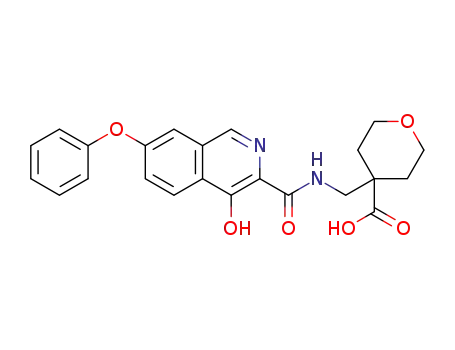 Molecular Structure of 1455087-16-7 (4-{[(4-hydroxy-7-phenoxyisoquinoline-3-carbonyl)amino]methyl}tetrahydropyran-4-carboxylic acid)
