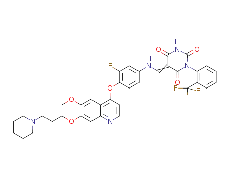 1-(2-trifluoromethylphenyl)-5-((3-fluoro-4-(6-methoxy-7-(3-(1-piperidinyl)propoxy)quinolin-4-oxy)phenylamino)methylene)pyrimidine-2,4,6(1H,3H,5H)-trione