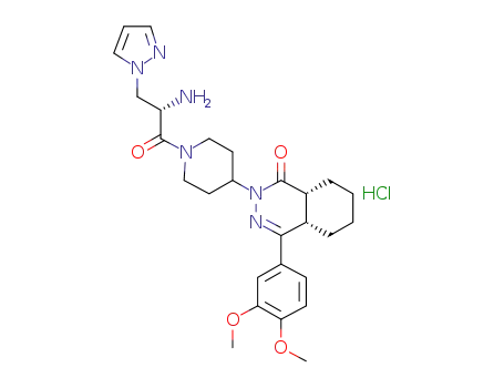 Molecular Structure of 1416469-42-5 ((4aS,8aR)-2-{1-[(2S)-2-amino-3-(1H-pyrazol-1-yl)propanoyl]piperidin-4-yl}-4-(3,4-dimethoxyphenyl)-4a,5,6,7,8,8a-hexahydrophthalazin-1(2H)-one hydrochloride)