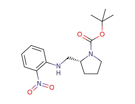 Molecular Structure of 1353978-32-1 (2-[(2-Nitro-phenylaMino)-Methyl]-pyrrolidine-1-carboxylic acid tert-butyl ester)