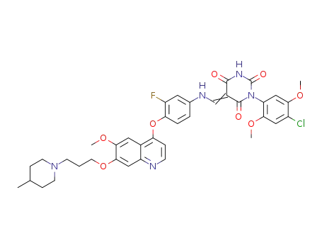 1-(2,5-dimethoxy-4-chlorophenyl)-5-((3-fluoro-4-(6-methoxy-7-(3-(4-methyl-1-piperidinyl)propoxy)quinolin-4-oxy)phenylamino)methylene)pyrimidine-2,4,6(1H,3H,5H)-trione