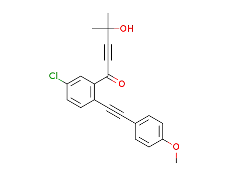 Molecular Structure of 1588972-68-2 (1-(5-chloro-2-((4-methoxyphenyl)ethynyl)phenyl)-4-hydroxy-4-methylpent-2-yn-1-one)