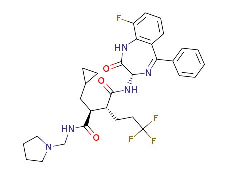 (2S,3R)-2-(cyclopropylmethyl)-N<sub>4</sub>-((3S)-9-fluoro-2-oxo-5-phenyl-2,3-dihydro-1H-1,4-benzodiazepin-3-yl)-N<sub>1</sub>-(1-pyrrolidinylmethyl)-3-(3,3,3-trifluoropropyl)succinamide