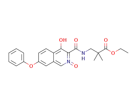 Molecular Structure of 1455094-71-9 (3-[(4-hydroxy-2-oxy-7-phenoxyisoquinoline-3-carbonyl)amino]-2,2-dimethylpropionic acid ethyl ester)