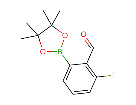 Molecular Structure of 1246633-35-1 (2-fluoro-6-(4,4,5,5-tetramethyl-1,3,2-dioxaborolan-2-yl)benzaldehyde)