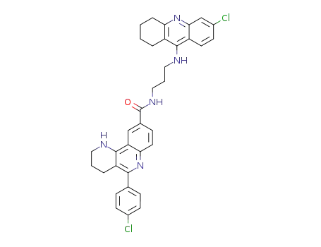 Molecular Structure of 1621694-32-3 (N-{3-[(6-chloro-1,2,3,4-tetrahydroacridin-9-yl)amino]propyl}-5-(4-chlorophenyl)-1,2,3,4-tetrahydrobenzo[h][1,6]naphthyridine-9-carboxamide)
