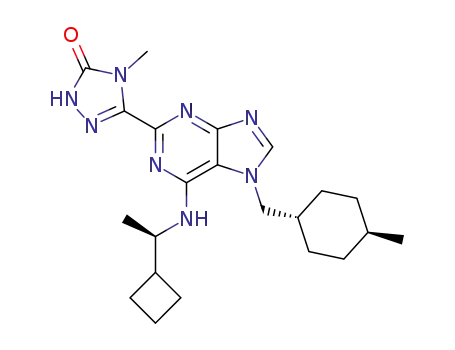Molecular Structure of 1621911-02-1 (5-(6-{[(1R)-1-cyclobutylethyl]amino}-7-[(trans-4-methylcyclohexyl)methyl]-7H-purin-2-yl)-4-methyl-2,4-dihydro-3H-1,2,4-triazol-3-one)