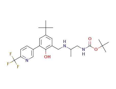 Molecular Structure of 1609654-85-4 (tert-butyl (2-((5-(tert-butyl)-2-hydroxy-3-(6-(trifluoromethyl)pyridin-3-yl)benzyl)amino)propyl)carbamate)