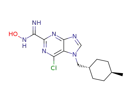 Molecular Structure of 1621911-97-4 (6-chloro-N'-hydroxy-7-((trans-4-methylcyclohexyl)methyl)-7H-purine-2-carboximidamide)