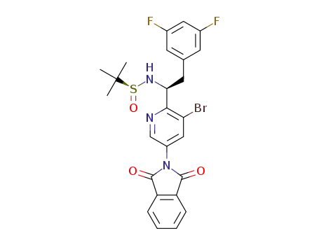 Molecular Structure of 1620056-33-8 ((S)-N-((S)-1-(3-bromo-5-(1,3-dioxoisoindolin-2-yl)pyridin-2-yl)-2-(3,5-difluorophenyl)ethyl)-2-methylpropane-2-sulfinamide)