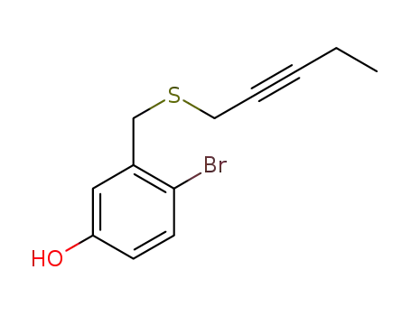 Molecular Structure of 1609496-76-5 (4-bromo-3-((pent-2-yn-1-ylthio)methyl)phenol)