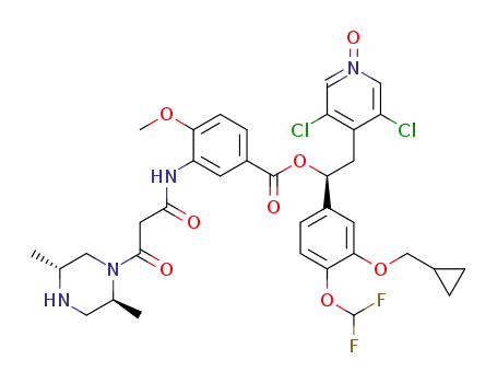 3,5-dichloro-4-((S)-2-(3-(cyclopropylmethoxy)-4-(difluoromethoxy)phenyl)-2-(3-(3-((2S,5R)-2,5-dimethylpiperazin-1-yl)-3-oxopropanamido)-4-methoxybenzoyloxy)ethyl)pyridine 1-oxide