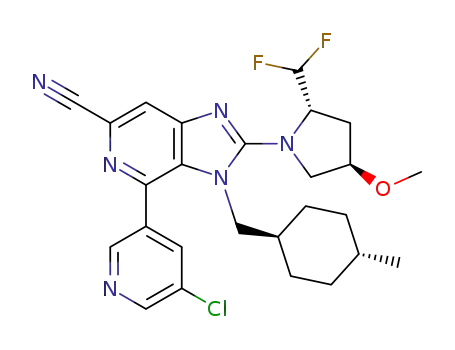 4-(5-chloropyridin-3-yl)-2-((2S,4R)-2-(difluoromethyl)-4-methoxypyrrolidin-1-yl)-3-((trans-4-methylcyclohexyl)methyl)-3H-imidazo[4,5-c]pyridine-6-carbonitrile