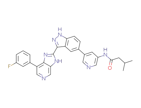 Molecular Structure of 1467093-03-3 (N-(5-(3-(7-(3-fluorophenyl)-3H-imidazo[4,5-c]pyridin-2-yl)-1H-indazol-5-yl)pyridin-3-yl)-3-methylbutanamide)