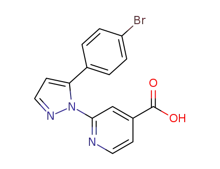 Molecular Structure of 1613410-32-4 (2-[5-(4-bromophenyl)-1H-pyrazol-1-yl]pyridine-4-carboxylic acid)