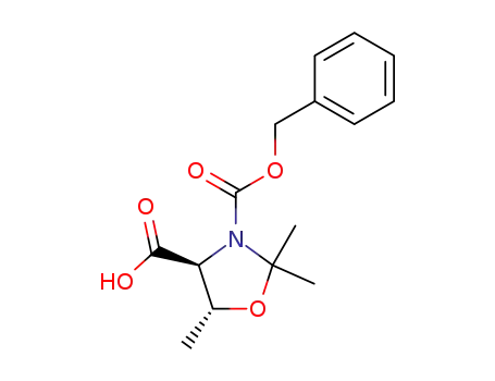 Molecular Structure of 160821-18-1 ((4S,5R)-3-((benzyloxy)carbonyl)-2,2,5-trimethyloxazolidine-4-carboxylic acid)