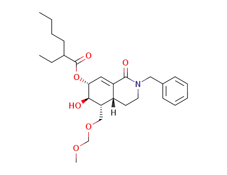 Molecular Structure of 96648-92-9 ((4aR<sup>*</sup>,5S<sup>*</sup>,6S<sup>*</sup>,7S<sup>*</sup>)-2-benzyl-7-((2'-ethylhexanoyl)oxy)-3,4,4a,5,6,7-hexahydro-6-hydroxy-5-((methoxymethoxy)methyl)-1(2H)-isoquinolone)