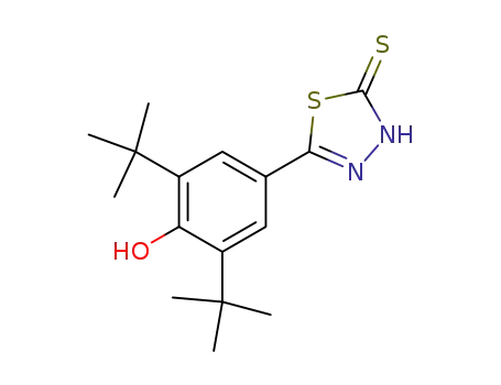 Molecular Structure of 130116-03-9 (2,6-di(tert-butyl)-4-(5-sulfanyl-1,3,4-thiadiazol-2-yl)benzenol)