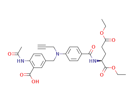 Molecular Structure of 119820-58-5 ((S)-2-{4-[(4-Acetylamino-3-carboxy-benzyl)-prop-2-ynyl-amino]-benzoylamino}-pentanedioic acid diethyl ester)