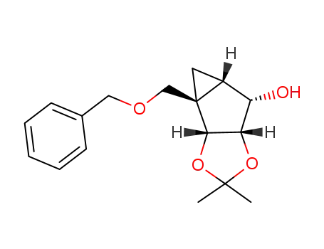 Molecular Structure of 156126-13-5 ((1aR,1bR,4aS,5S,5aS)-1a-Benzyloxymethyl-3,3-dimethyl-hexahydro-2,4-dioxa-cyclopropa[a]pentalen-5-ol)