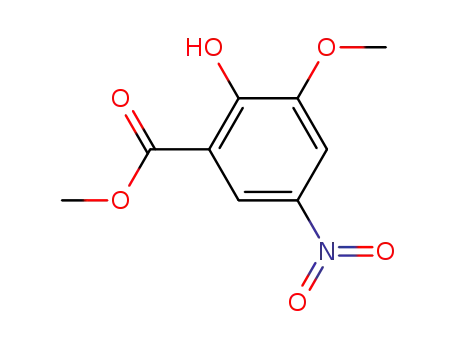 Molecular Structure of 134419-45-7 (Benzoic acid, 2-hydroxy-3-methoxy-5-nitro-, methyl ester)