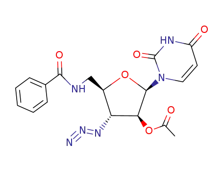 Molecular Structure of 141917-26-2 (1-(2-O-acetyl-3-azido-5-benzamido-3,5-dideoxy-β-D-arabinofuranosyl)uracil)
