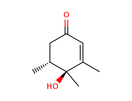 Molecular Structure of 114534-35-9 (2-Cyclohexen-1-one, 4-hydroxy-3,4,5-trimethyl-, (4R,5S)-rel-)