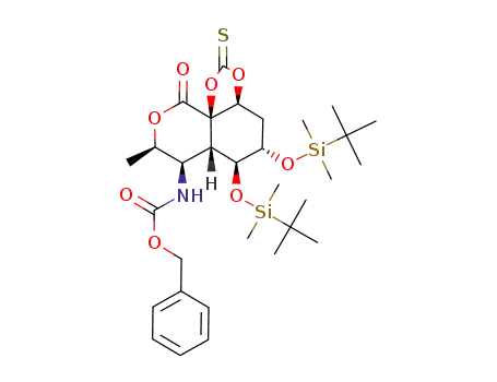 <3aS-(3aα,5α,6β,6aβ,7β,8β,10aS*)>-<5,6-bis<<(1,1-dimethylethyl)dimethylsilyl>oxy>hexahydro-8-methyl-10-oxo-2-thioxo-5H,10H-1,3-dioxolo<4,5-i><2>benzopyran-7-yl>carbamic acid phenylmethyl ester
