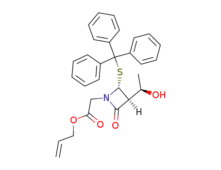 Molecular Structure of 90762-39-3 ((3S,4R)-1-<<(allyloxy)carbonyl>methyl>-3-<(R)-1-hydroxyethyl>-4-<(triphenylmethyl)thio>-2-azetidinone)