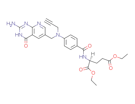 Molecular Structure of 138286-62-1 (L-Glutamic acid,
N-[4-[[(2-amino-1,4-dihydro-4-oxopyrido[2,3-d]pyrimidin-6-yl)methyl]-2-
propynylamino]benzoyl]-, diethyl ester)