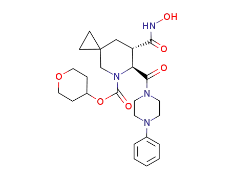 Molecular Structure of 791828-53-0 (tetrahydro-2H-pyran-4-yl (6S,7S)-7-((hydroxyamino)carbonyl)-6-((4-phenylpiperazin-1-yl)carbonyl)-5-azaspiro(2,5)octane-5-carboxylate)