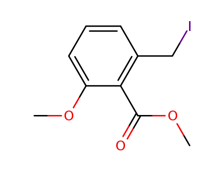 Molecular Structure of 73177-51-2 (Benzoic acid, 2-(iodomethyl)-6-methoxy-, methyl ester)