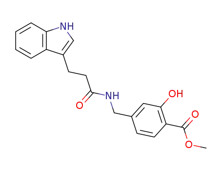 Molecular Structure of 153408-78-7 (N-<<3-hydroxy-4-(methoxycarbonyl)phenyl>methyl>-1H-indole-3-propanamide)