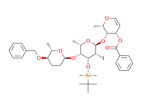 Benzoic acid (2S,3R,4S)-3-[(2S,3R,4R,5R,6S)-5-((2S,5R,6S)-5-benzyloxy-6-methyl-tetrahydro-pyran-2-yloxy)-4-(tert-butyl-dimethyl-silanyloxy)-3-iodo-6-methyl-tetrahydro-pyran-2-yloxy]-2-methyl-3,4-dihydro-2H-pyran-4-yl ester