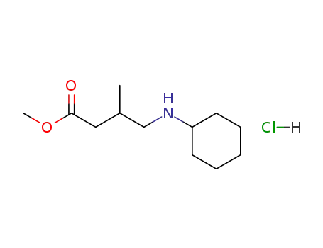 Molecular Structure of 96240-01-6 (Butanoic acid, 4-(cyclohexylamino)-3-methyl-, methyl ester,
hydrochloride)