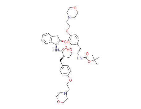 Molecular Structure of 138483-73-5 (N-(2(R)-hydroxy-1(S)-indanyl)-5(S)-<(tert-butyloxycarbonyl)amino>-4(S)-hydroxy-6-<4-<2-(4-morpholinyl)ethoxy>phenyl>-2(R)-<<4-<2-(4-morpholinyl)ethoxy>phenyl>methyl>hexanamide)